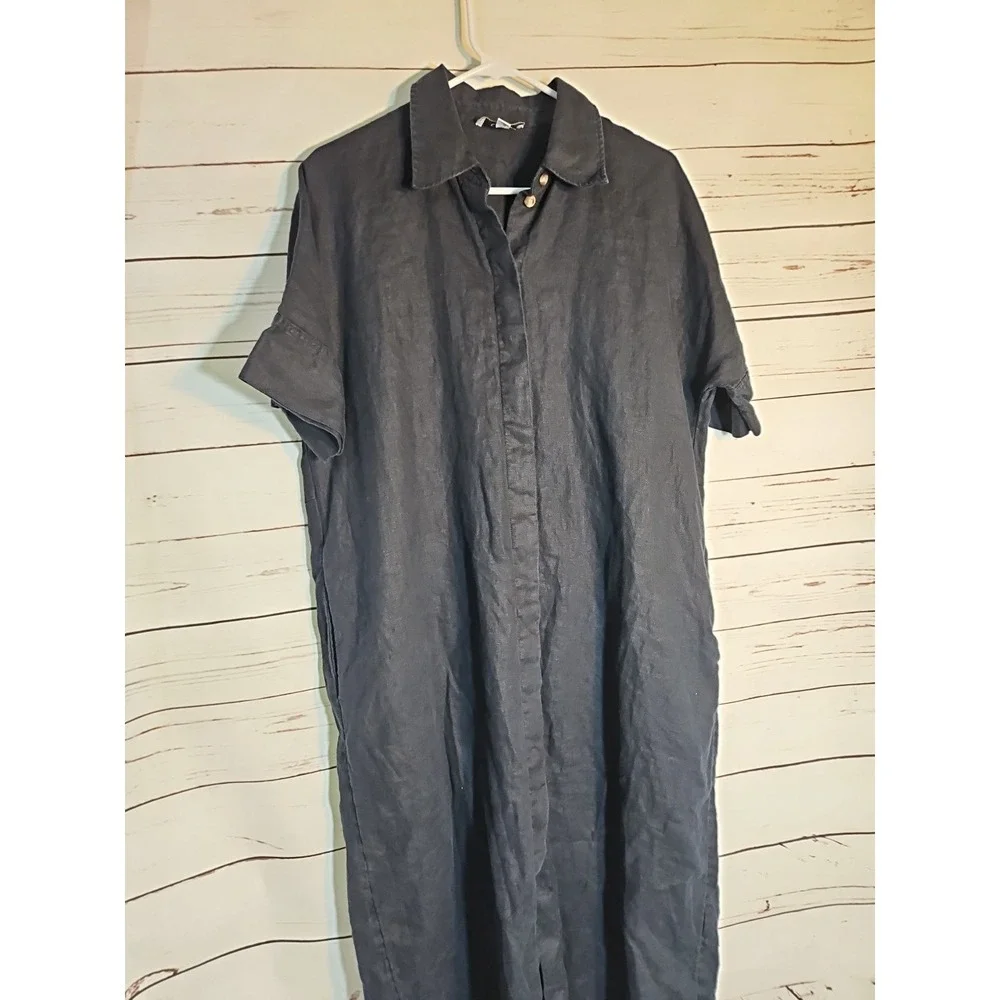 COS Linen Midi Shirt Dress Women's Black Boho Lagenlook EU XS - Picture 3 of 12